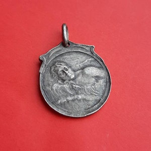 Antique silver plated sport medal pendant, old swimming medal, antique swimmer medal, 1927, swimmer necklace