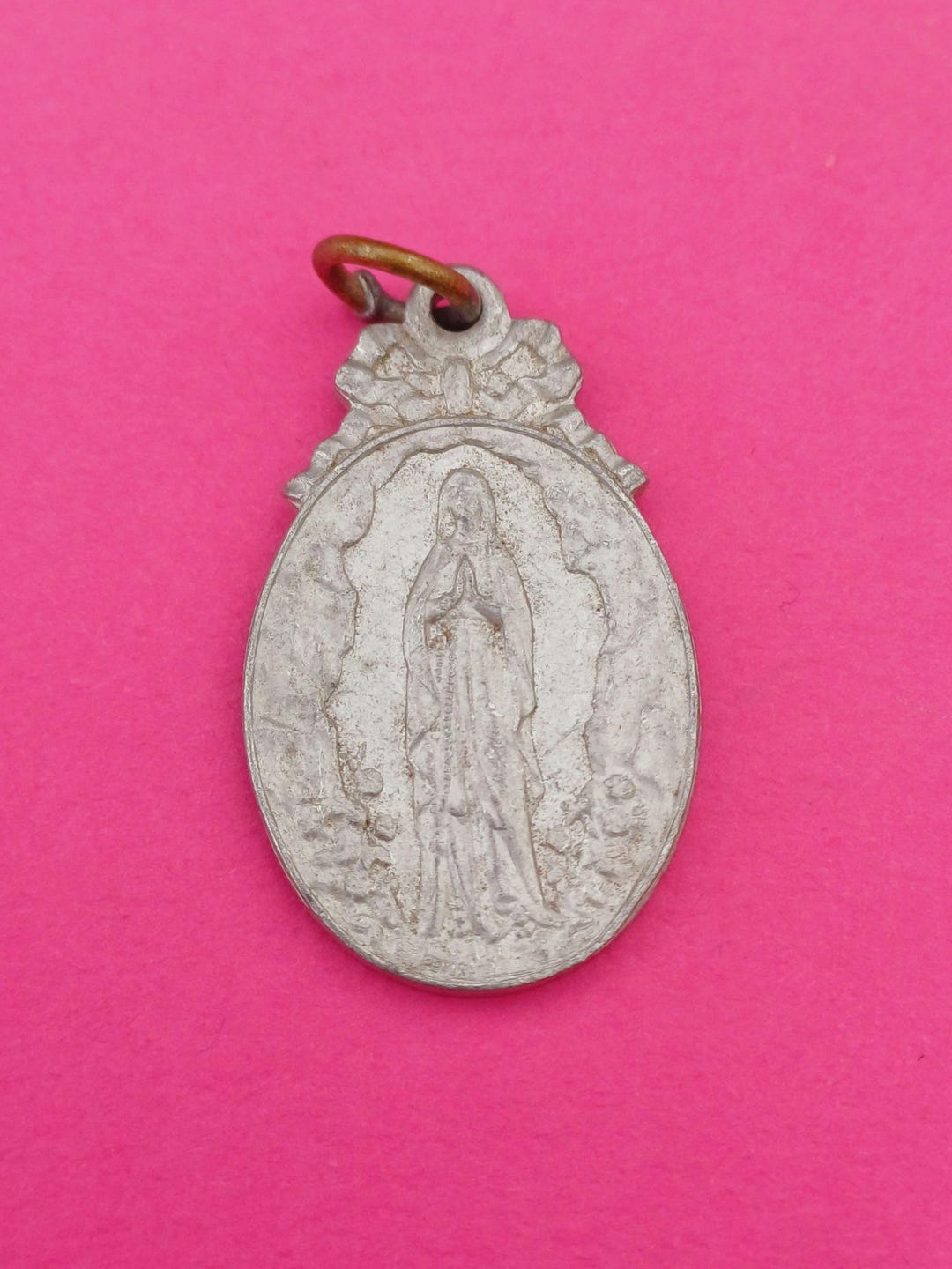 Vintage Religious Catholic French Floral Aluminum Medal Pendant of Our ...