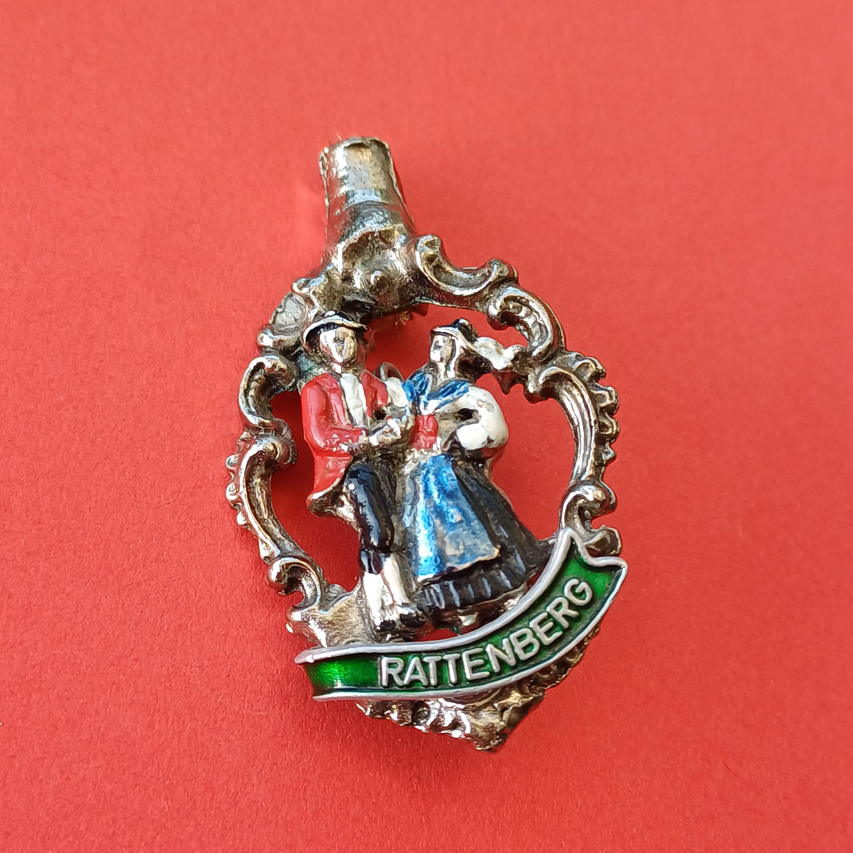 Broche Ancienne Chapeau Vert à Pampille - Écusson Du Tirol, Argent Et émail, Occasion