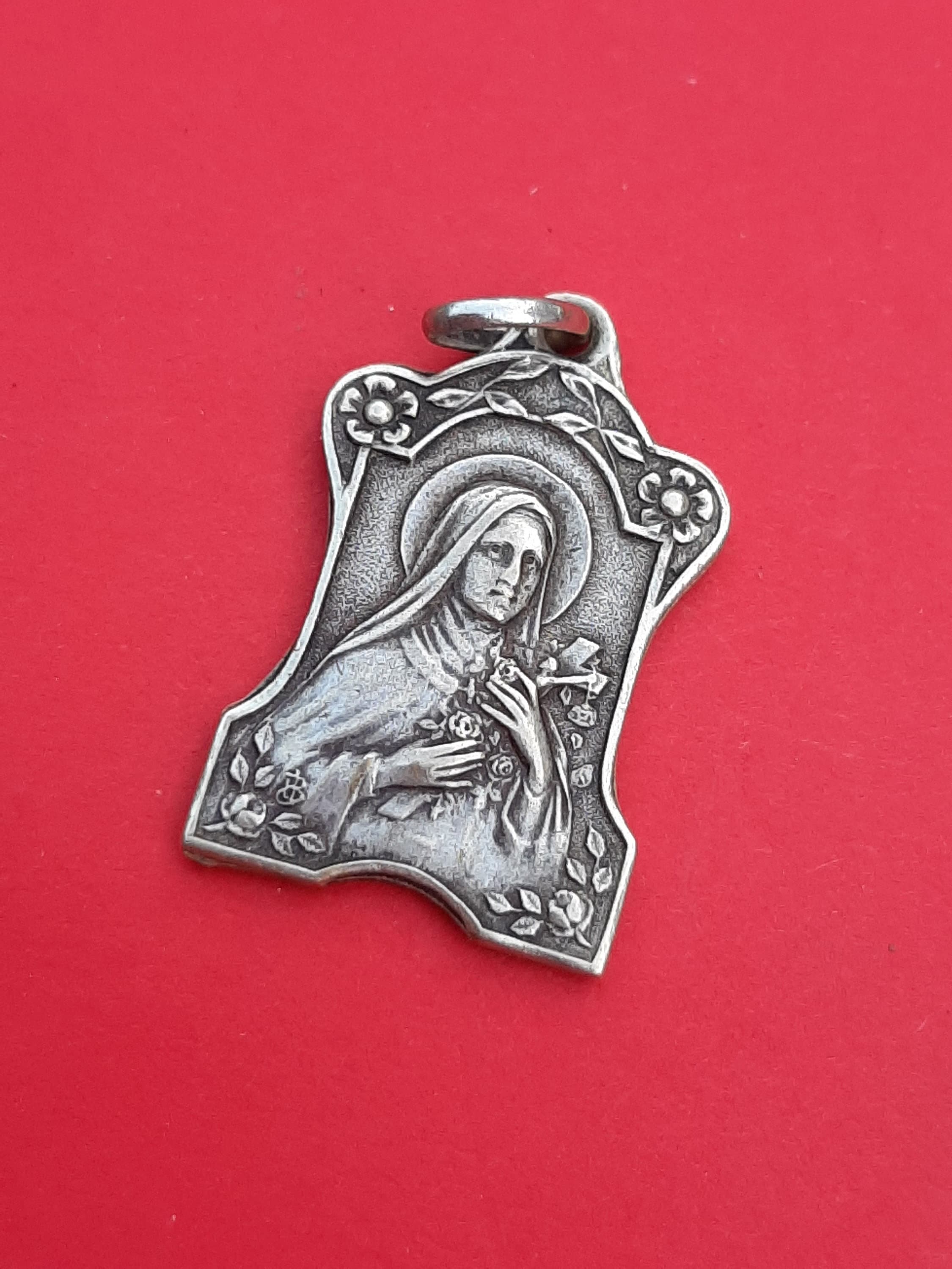 聖テレジア像のビンテージ宗教カトリック フランス花柄シルバー メッキ