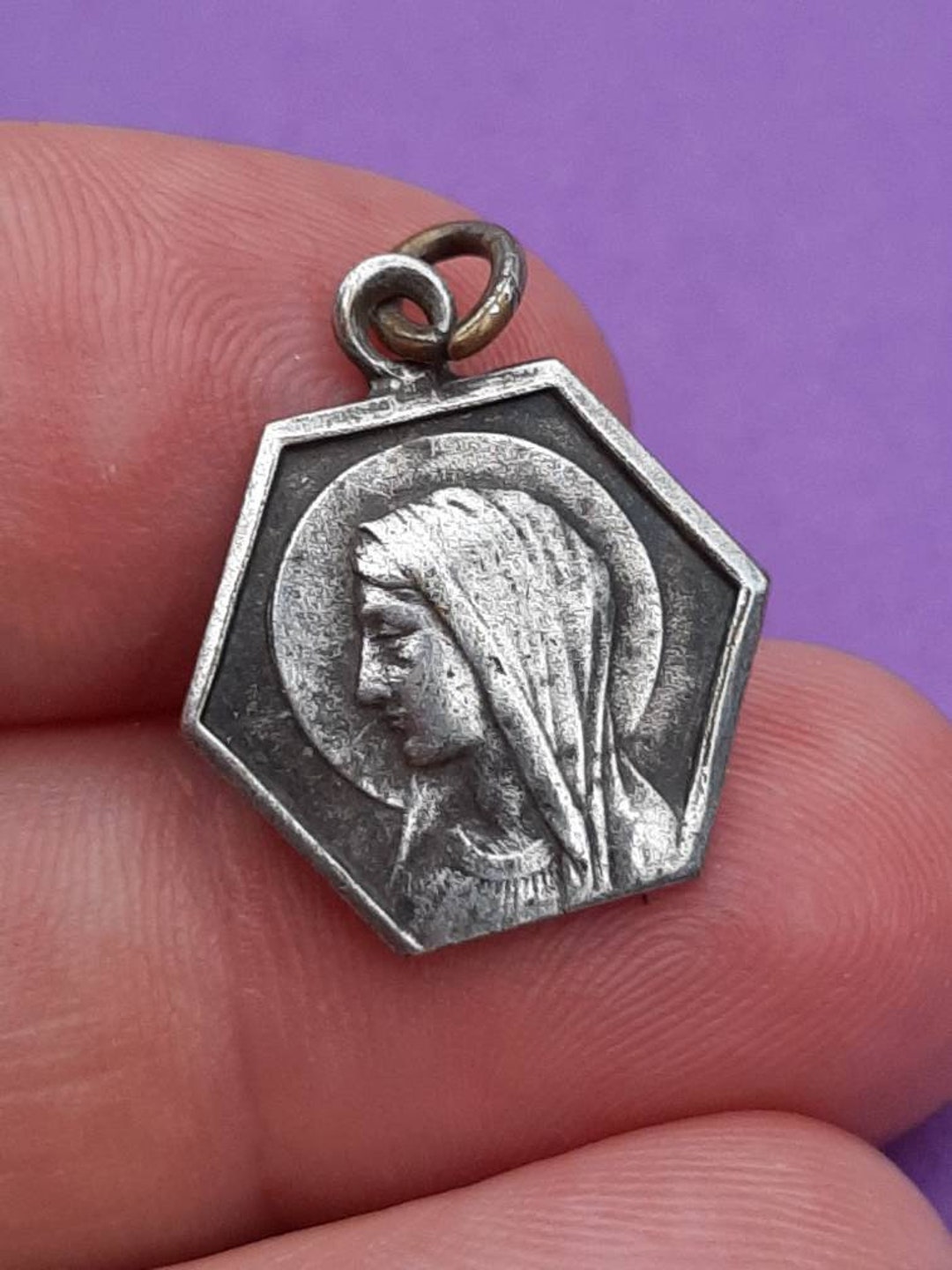 Vintage Religious Catholic Silver Plated Medal Pendant of Our Lady of ...
