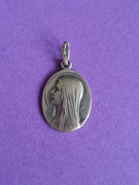 Saint St Bernadette Our Lady of Lourdes Ornate Art Nouveau Catholic Religious Medal Pendant Aluminum