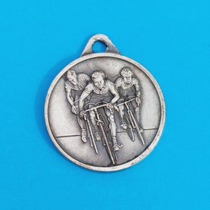 Vintage French silver plated silver sport medal pendant cycling, charm bike racing, cycling, cycliste, Tour de France, cyclisme