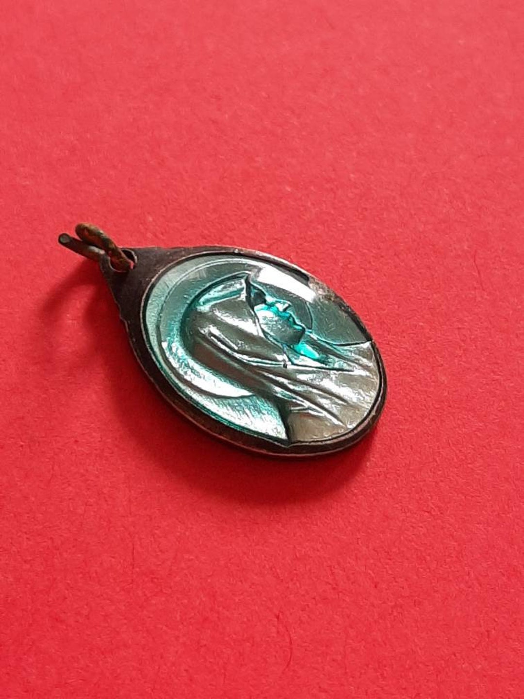 Vintage Religious Catholic French Oval Blue Enamel Medal Pendant of ...