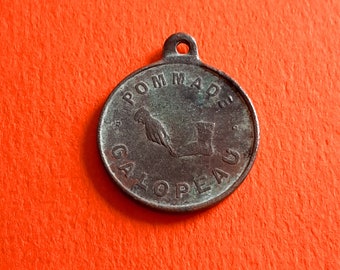 Antique French brass medal pendant charm medal medallion de Paris Pomade Galopeau, pedicure, foot care, podo
