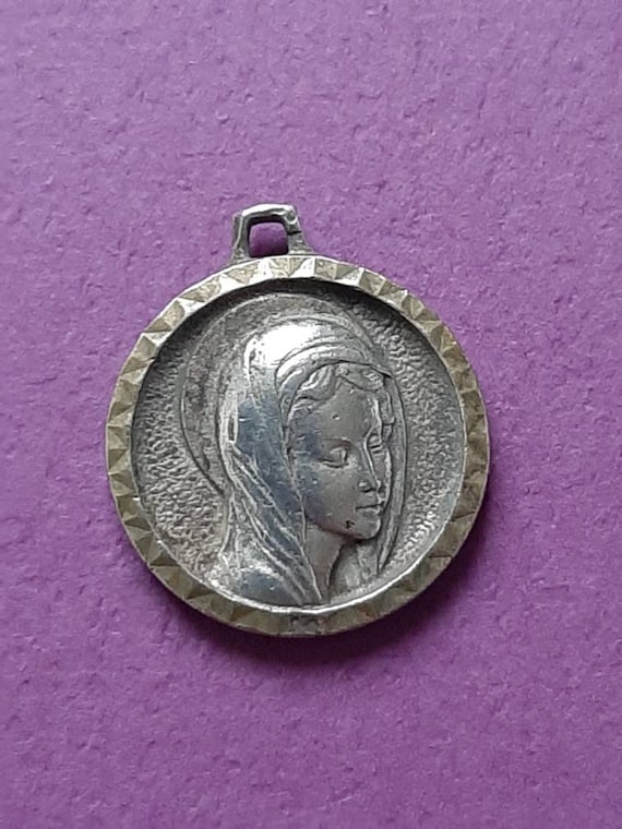 Vintage religious Cath silver plated charm of Our… - image 2