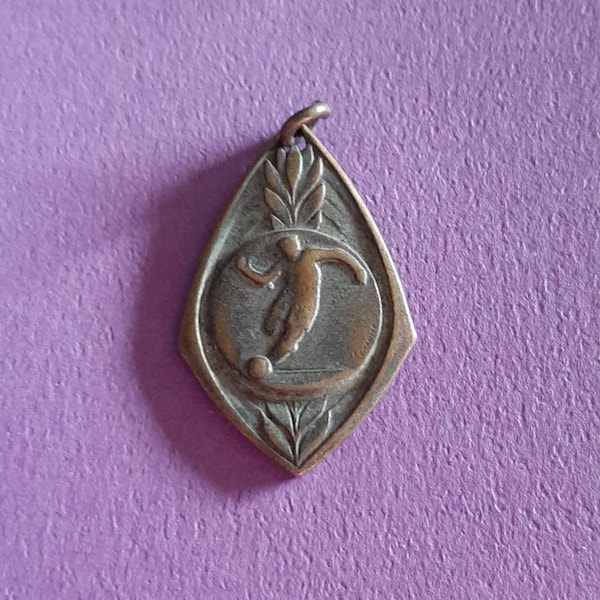 Vintage signé Français médaille de bronze pendentif breloque médaille football France, objet de collection