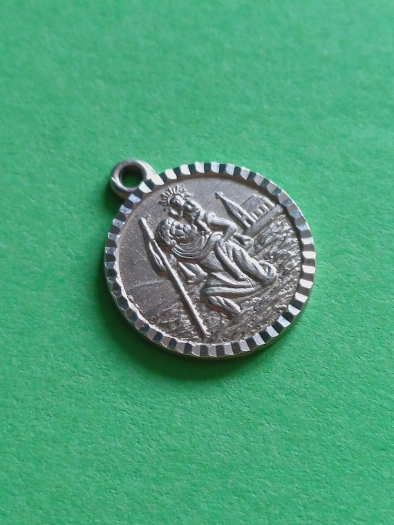 Vintage religious Catholic tiny silver medal pend… - image 2