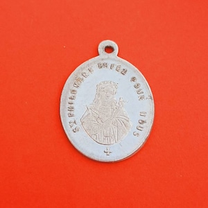 Vintage religious Catholic aluminum medal pendant of Saint Philomene and St John Vianney