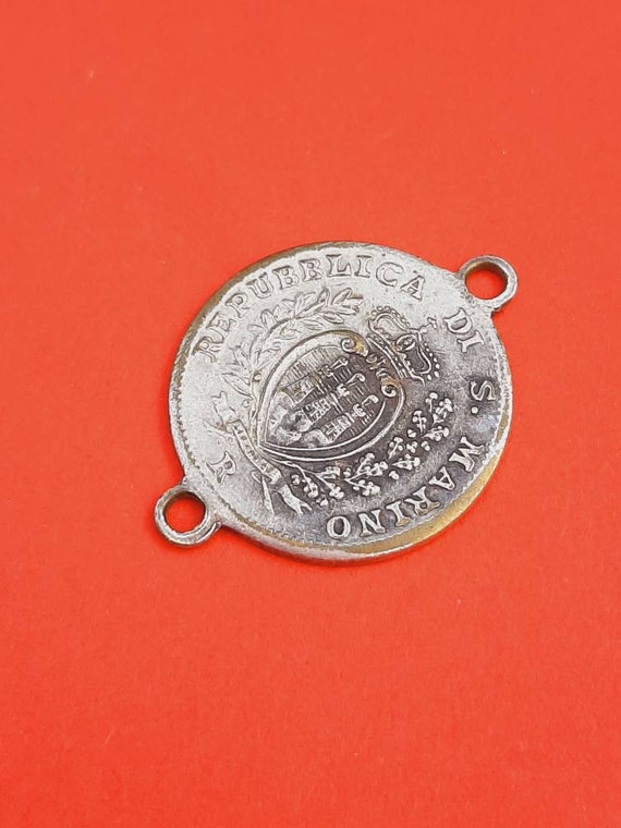 Vintage silver plated medal pendant charm of San … - image 4