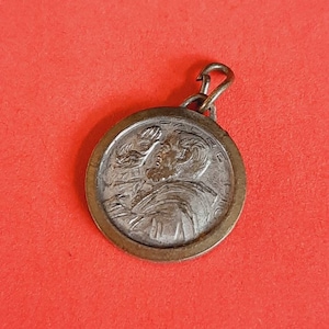 Vintage religious Catholic Italian silver plated medal pendant of Father Pio, Padre Pio and Our Lady Perpetual Help with Child Jesus charm