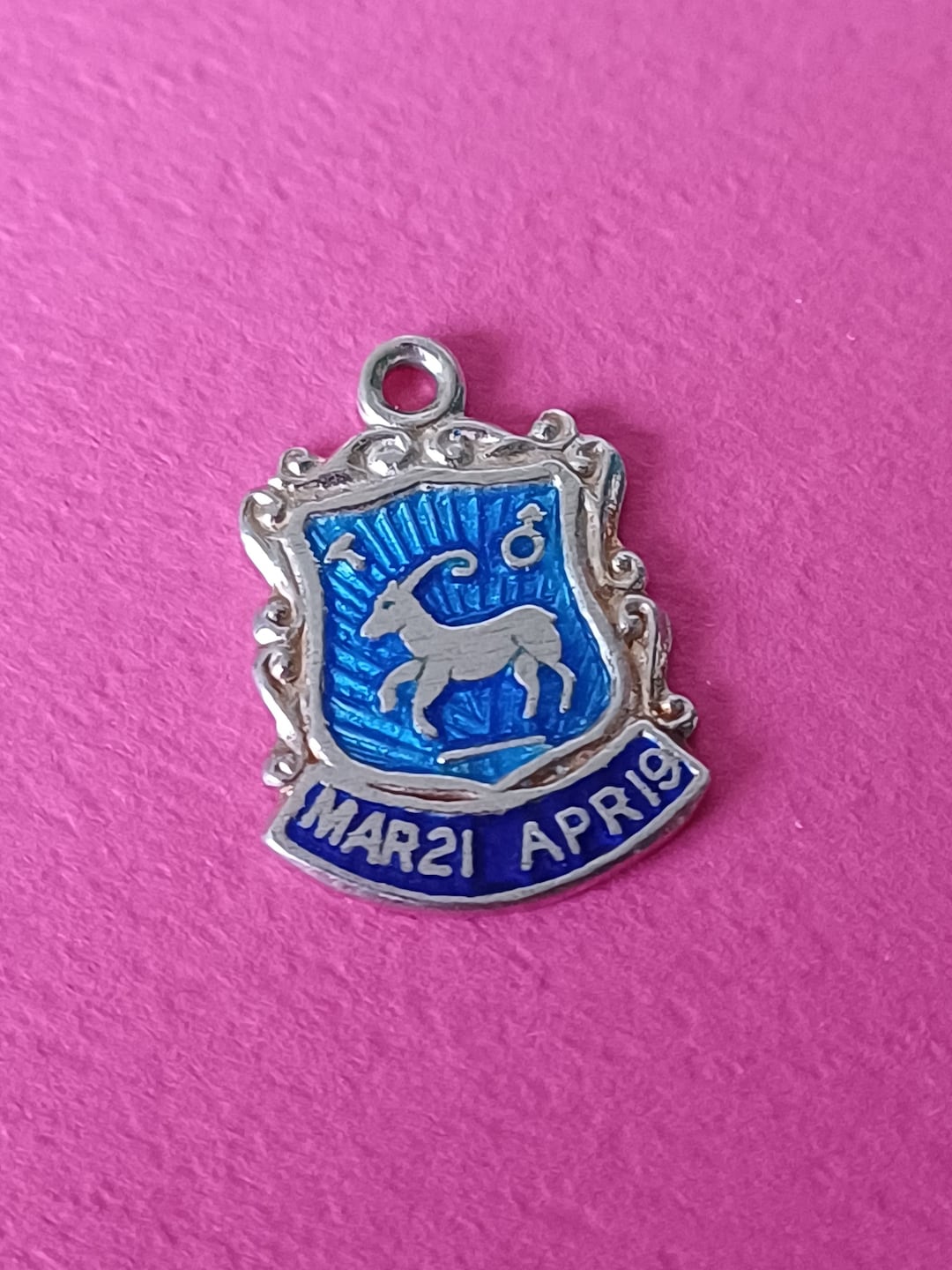 Vintage Silver Hallmarked and Blue Enamel Aries Charm, Travel Shield ...