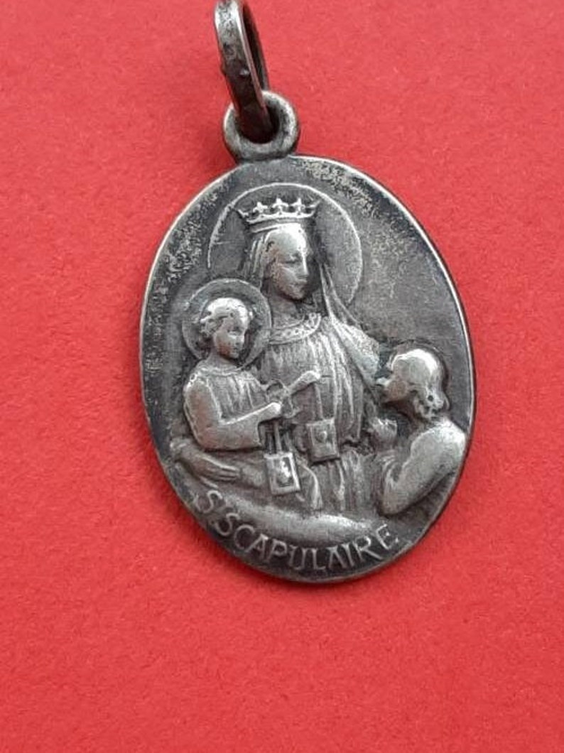 Vintage Religious Catholic French Oval Silver Plated Medal Pendant of ...