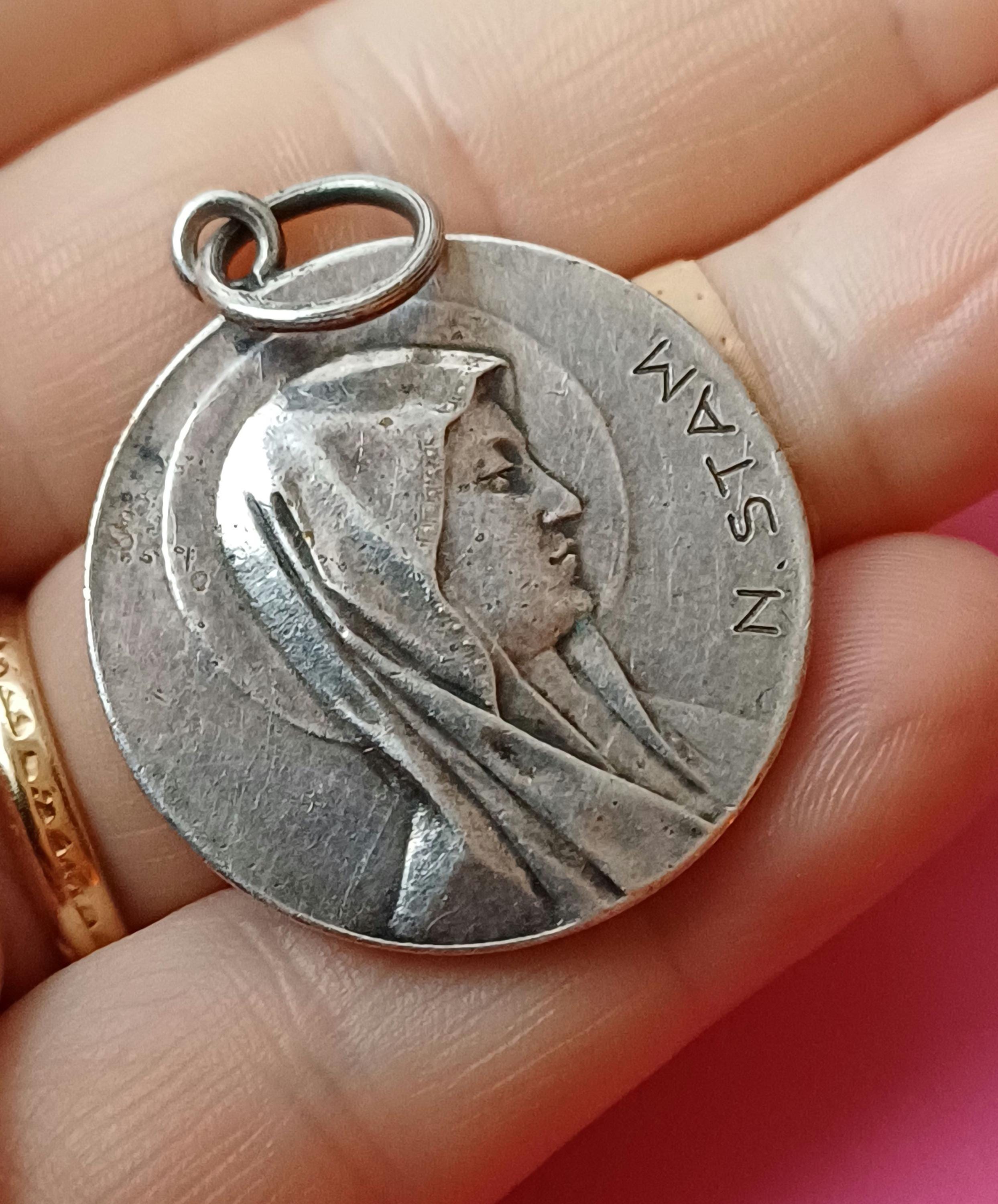 Vintage Religious Catholic French Signed Silver Plated Charm of Our ...