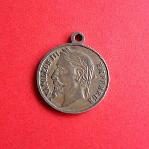 Vintage or antique French brass medal pendant of Napoleon III Empereur France, Napoleon Bonaparte