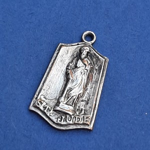 Vintage religious Catholic silver plated brass medal pendant of St June, Saint June charm