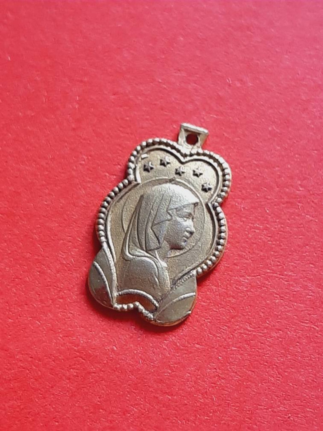 Vintage Religious Catholic French Matt Gold Plated Pendant Charm of Our ...