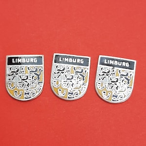 Vintage diy enamel travel shields of Limburg, the Netherlands, vintage Limburg, heraldry Limburg, souvenir Limburg