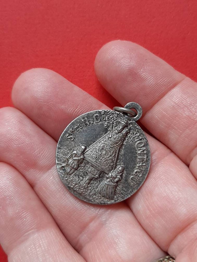 Vintage Religious Catholic Signed Medal Pendant of Our Lady of Montaigu ...