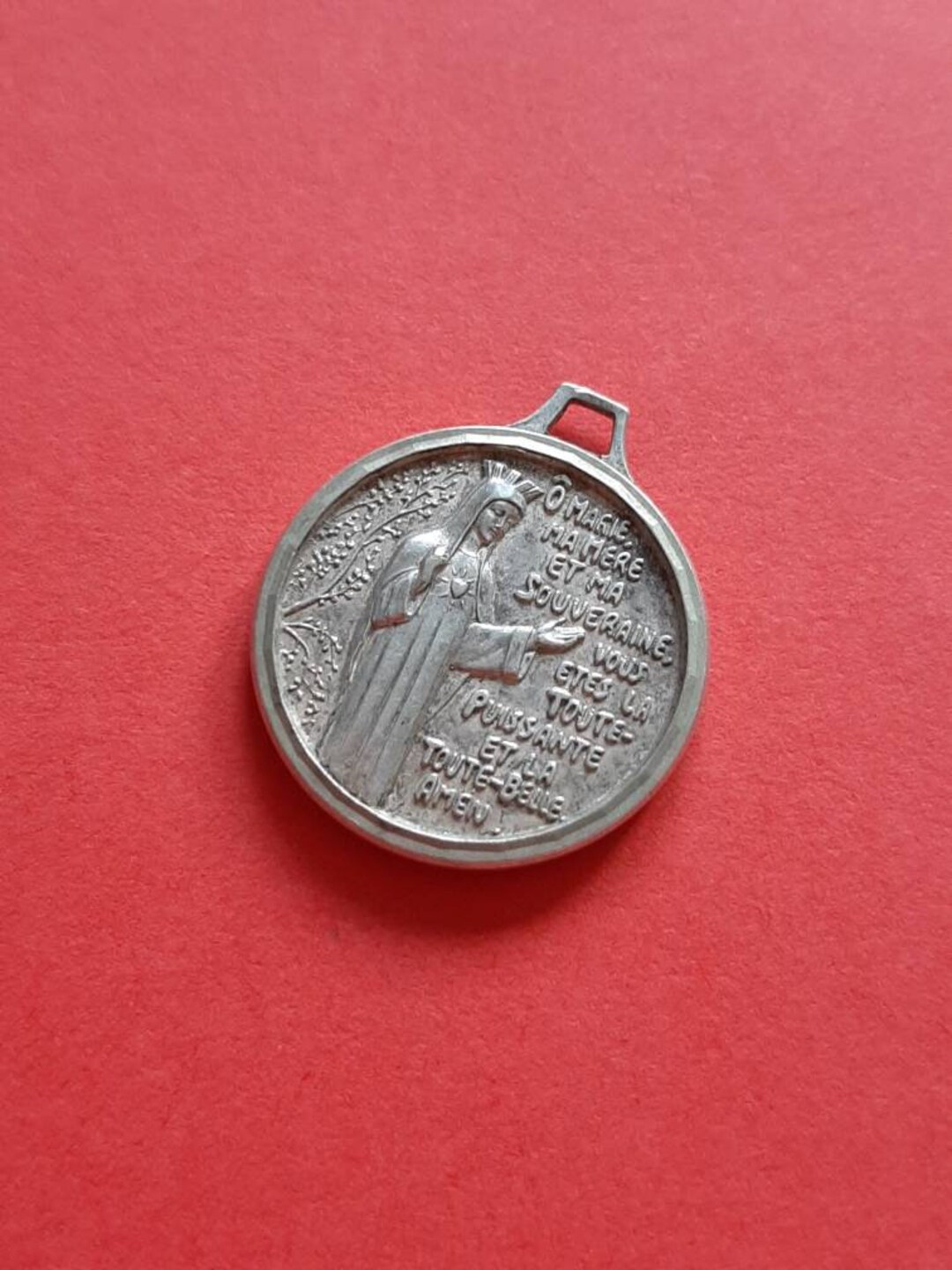 Vintage Religious Catholic French Rench Silver Plated Medal Pendant of ...