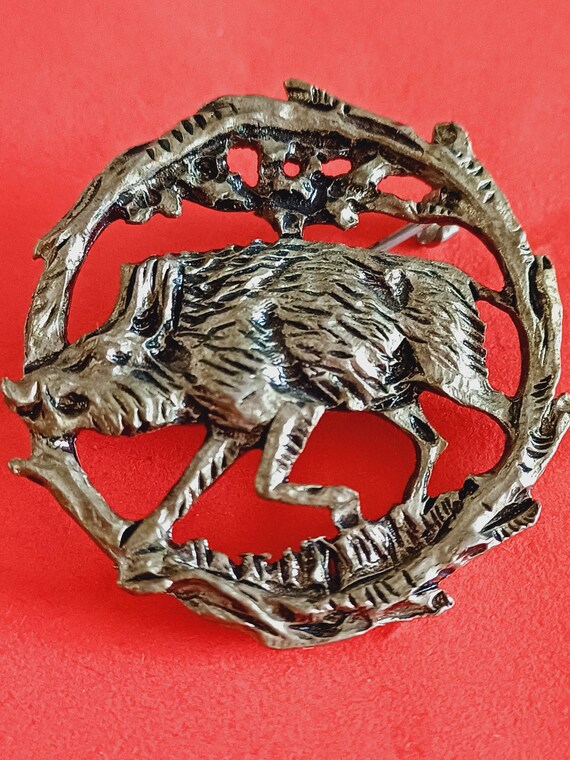 Vintage South German silver plated hunter brooch … - image 6