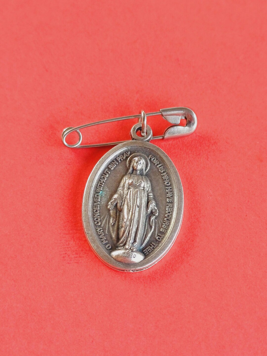 Vintage Religious Catholic French Oval Silver Plated Medal Pendant of ...