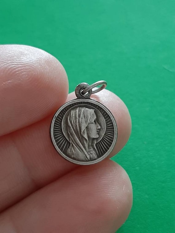 Vintage French tiny religious Catholic silver pla… - image 7