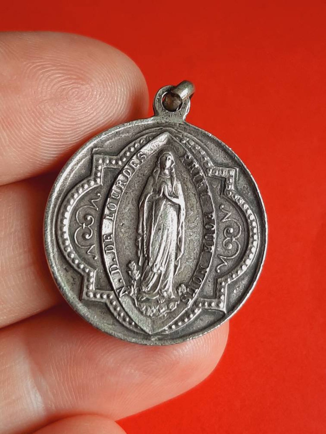 Vintage Religious Catholic French Large Floral Silver Plated Medal ...