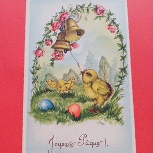 Cartolina colorata floreale francese d'epoca per Pasqua, vecchia cartolina di Pasqua