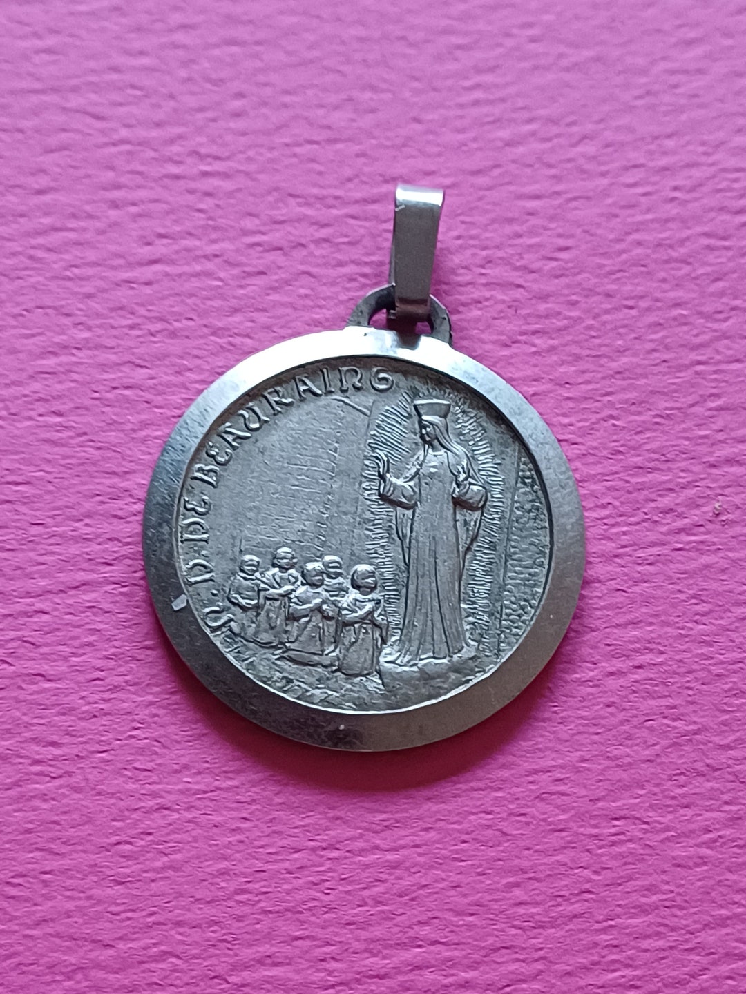 Vintage Religious Catholic Silver Plated Medal Pendant of Our Lady of ...