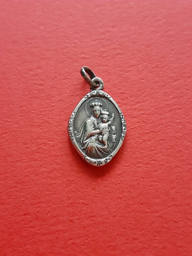 Jesus Christ Sacred Heart Mother Mary and Child Jesus Religious vintage Catholic hallmarked silver pendant charm of Holy Mary Our Lady