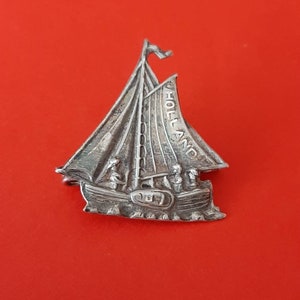 Vintage Dutch silver marked brooch of a sailerboat, Dutch vintage silver yachting brooch, Holland silver souvenir brooch, silver yacht