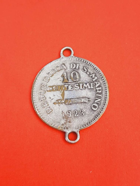 Vintage silver plated medal pendant charm of San … - image 1