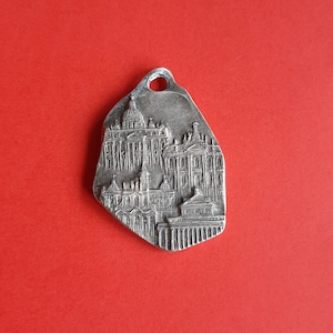 Religious vintage large bronze silver plated coin Vatican Rome, 1975 Vatican Jubilee Year medal, pope coin, souvenir Rome