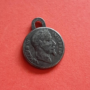 Vintage French tiny medal pendant of, Napoleon Bonaparte, old medal Napoleon III, Louis Napoleon
