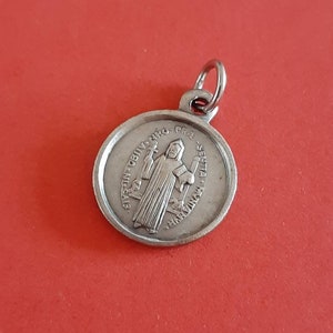 Vintage religious Catholic French silver plated medal pendant of Saint Benedict, St Benoit, St Benedictus charm, Saint Benedict medal