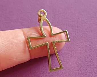 Pendentif Croix Religieuse Plaqué Or Vintage - Charme Catholique Ancien Occasion