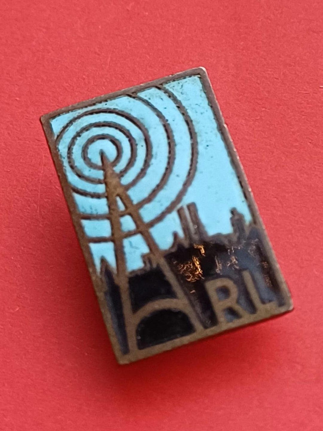 Vintage Bronze and Enamel Buttonhole Lapel Badge of Radio Luxembourg ...