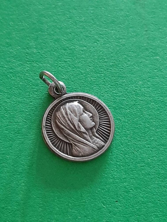 Vintage French tiny religious Catholic silver pla… - image 5