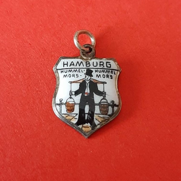 Vintage German silver and enamel Hamburg charm, charm of Hamburg Germany souvenir, travel charm Hamburg, Hans Hummel, Mors Mors
