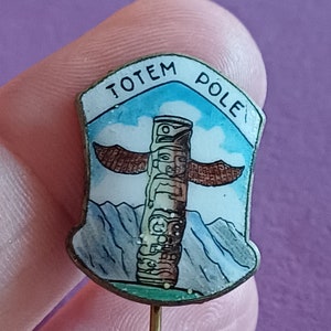 Vintage enamel Totem pole lapel pin, Totem pole lapel pin, enamel spiritual pin image 7