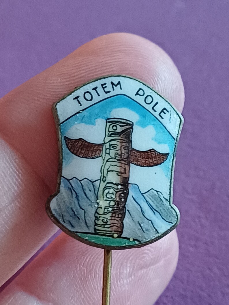 Vintage enamel Totem pole lapel pin, Totem pole lapel pin, enamel spiritual pin image 7