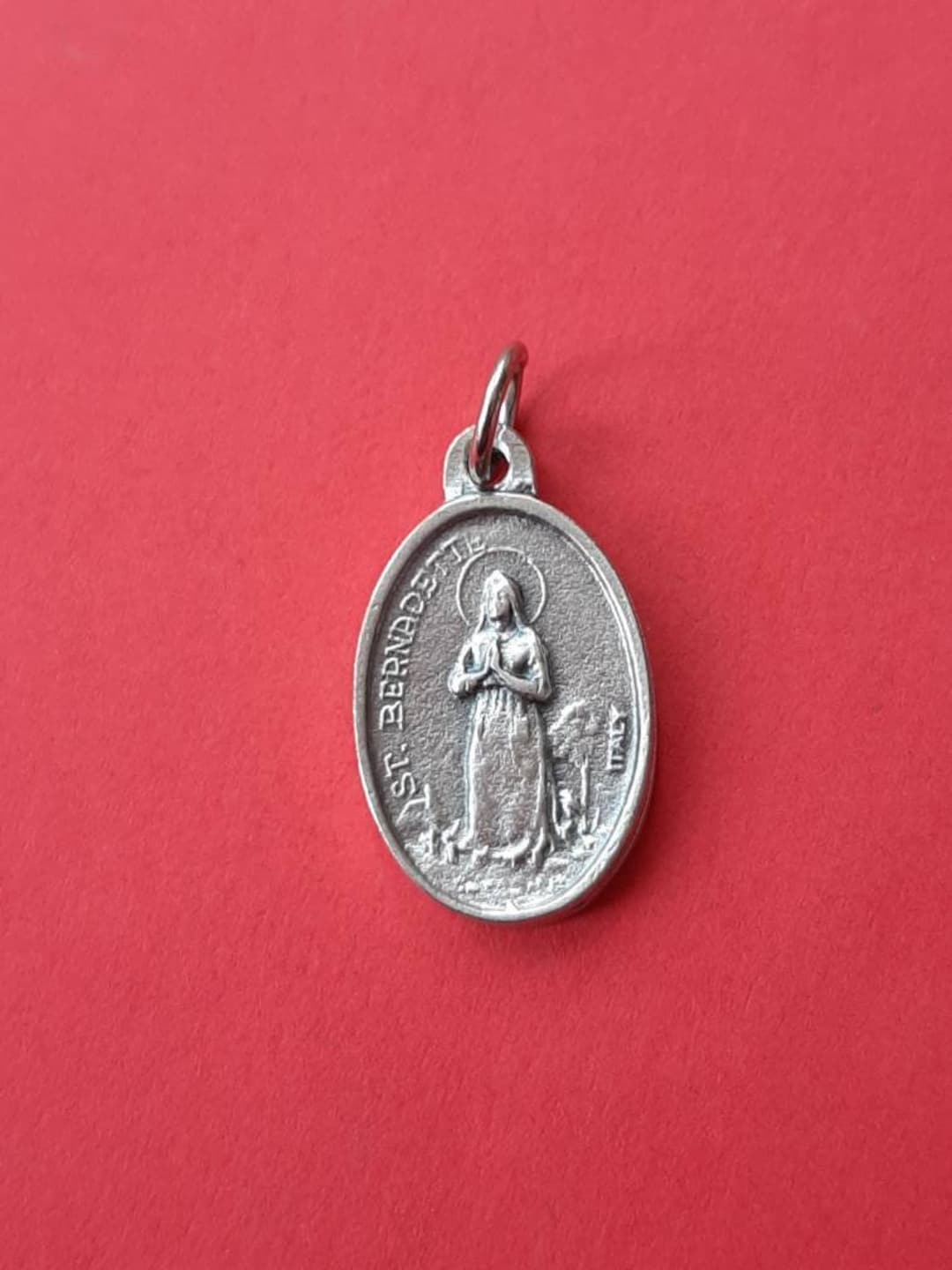 Vintage Religious Catholic Silver Plated Oval Medal Pendant of St ...