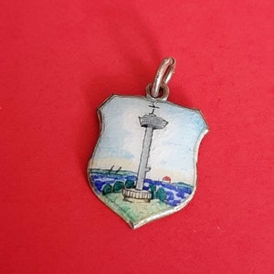 Vintage silver and enamel travel shield charm of the harbor of Rotterdam Holland, hallmarked silver Rotterdam charm, the Euromast Rotterdam