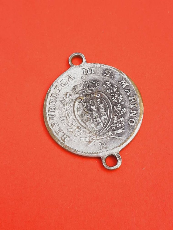 Vintage silver plated medal pendant charm of San … - image 3