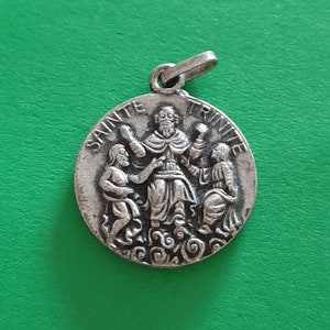 Vintage religious Catholic French silver plated medal pendant charm of the Holy Trinity, Holy Spirit medal