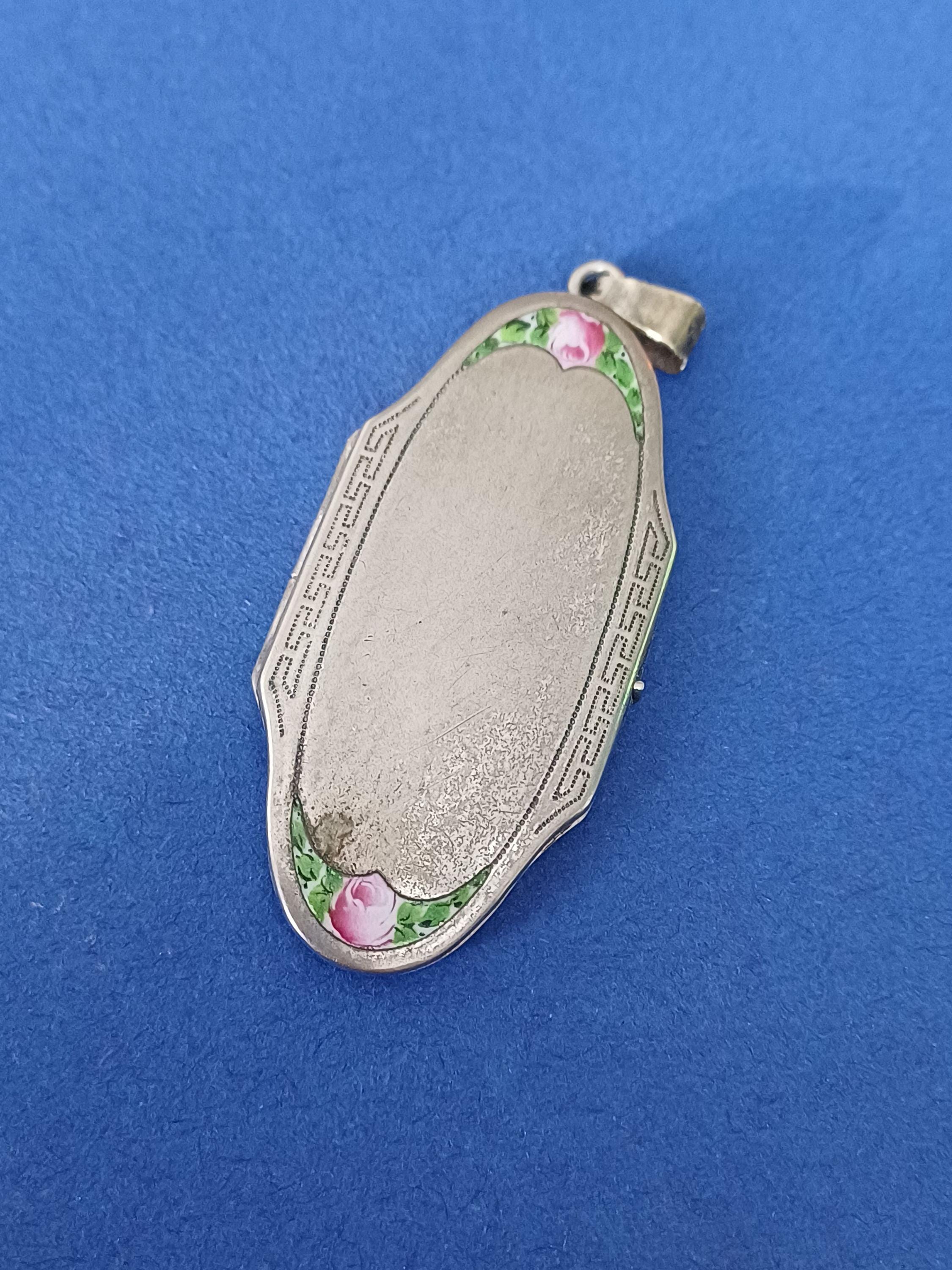 Gs Names Lockets Art Nouveau Silver Alpaca Oval Floral Locket With Enamel Rose, Enamel ...