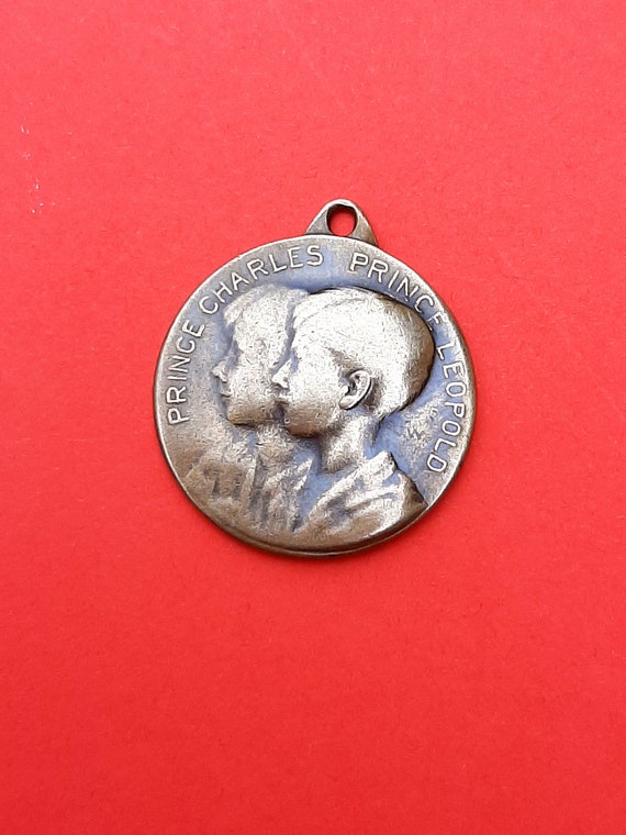 Antique bronze medal pendant of Prince Charles an… - image 2