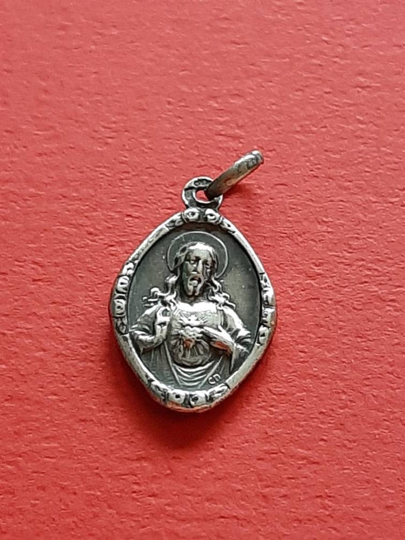 Jesus Christ Sacred Heart Mother Mary and Child Jesus Religious vintage Catholic hallmarked silver pendant charm of Holy Mary Our Lady