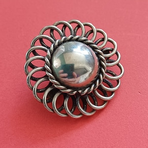 Vintage Dutch folklore silver plated brooch, openworked brooch, old Dutch folklore button brooch, knob brooch, traditional costume ornament
